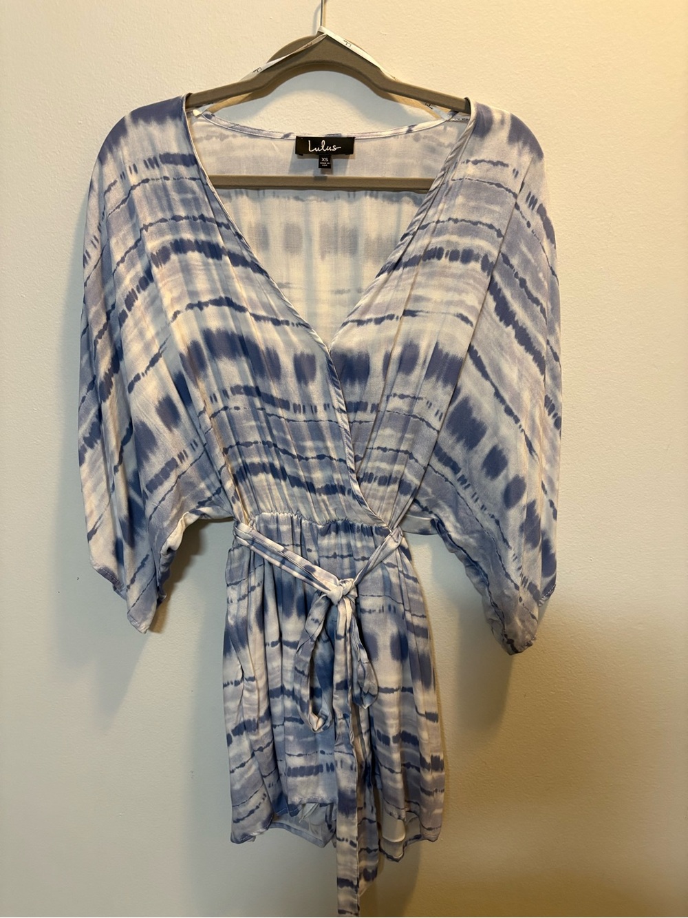 Lulus Blue Tie-Dye Wrap Romper